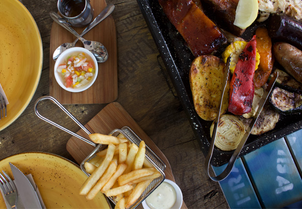 BBQ Parrillada Platter to Share incl. Four Meats, Homemade Chorizo & Black Pudding, Salad, Fries & Selection of Sauces for Two People - Options for Four People