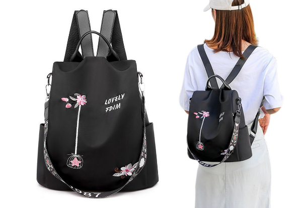 Women's Floral Embroidered Backpack - Available in Three Colours