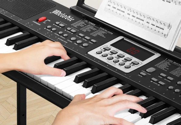 Portable 61-Key Electronic Keyboard with Mic & Stand - Two Colours Available