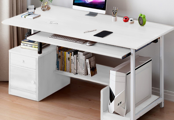 Computer Desk with Storage & Keyboard Tray - Two Colours Available