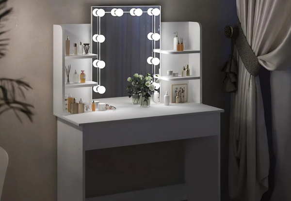 Hollywood Vanity Makeup Table with LED Lighted Mirror