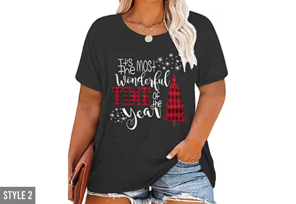 Women's Merry Christmas Printed Short Sleeve Round Neck T-Shirt - Available in Two Styles & Five Sizes