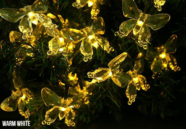 20 LED Solar-Powered Butterfly String Lights - Three Colours Available