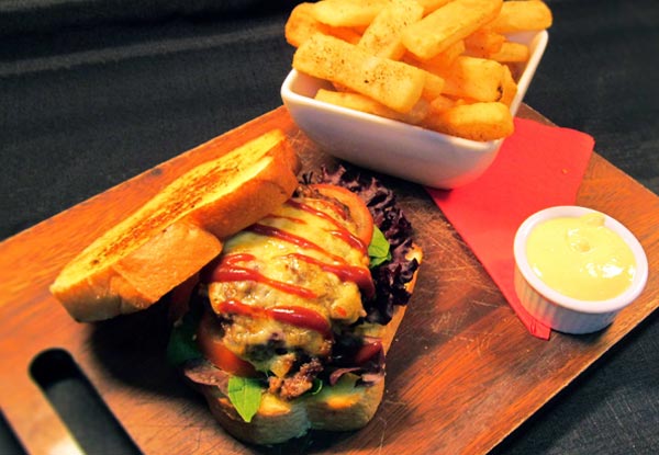 Two Gourmet Burgers with Battered Fries for Two People