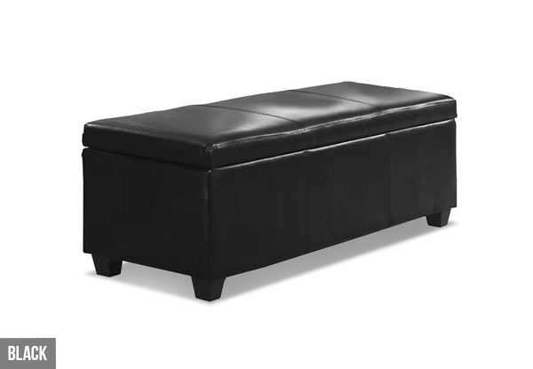 Synthetic Black Leather Storage Ottoman