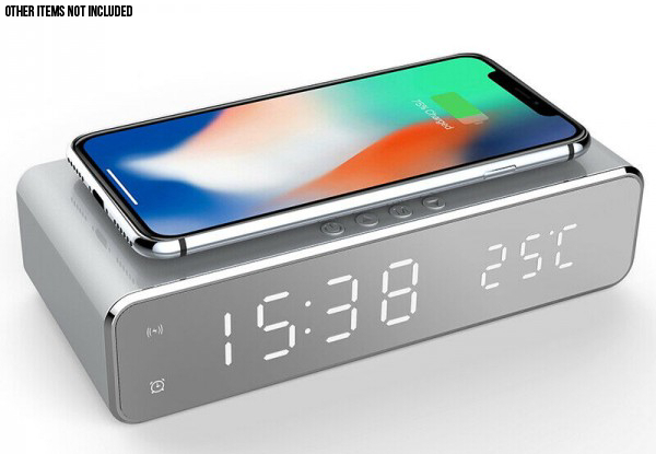 LED Alarm Clock with Thermometer & Wireless Phone Charger - Option for Two with Free Delivery