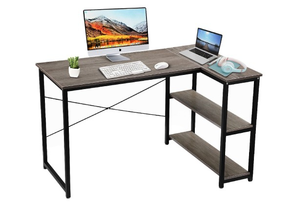 LUXSUITE L-Shape Computer Desk with Storage Shelf - Two Colours Available