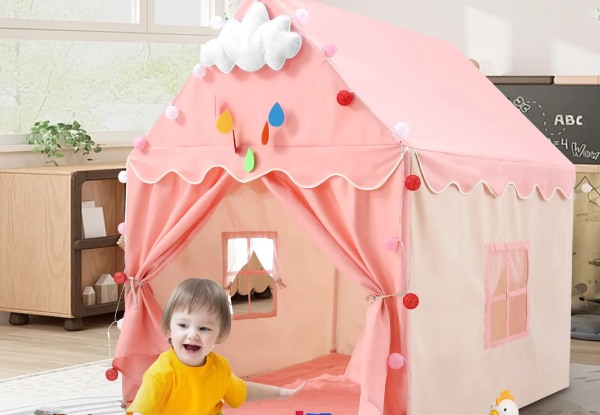 Kid's Castle Play Tent with Mat String Lights - Two Colours Available