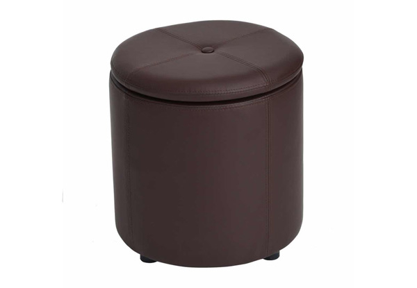 PU Leather Round Storage Ottoman - Two Colours Available