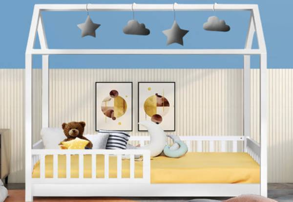 Kids House-Shaped Wooden Bed Frame - Two Colours Available