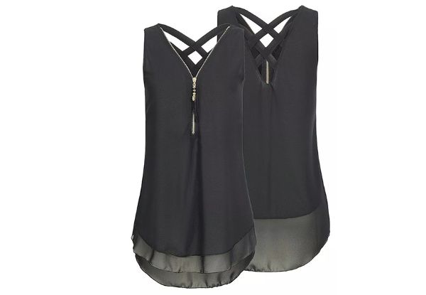 Sleeveless Zip Front Sheer Top - Six Colours  & Five Sizes Available