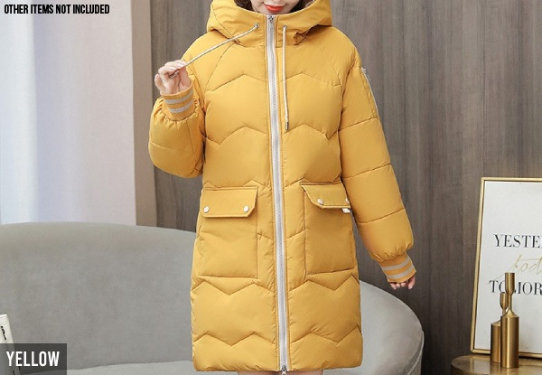 Women’s Mid-Length Puffer with Hood - Six Sizes & Seven Colours Available