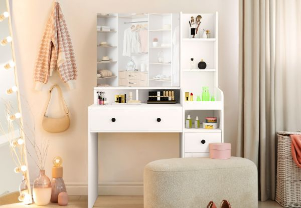 Makeup Desk with Drawers & Four Shelves