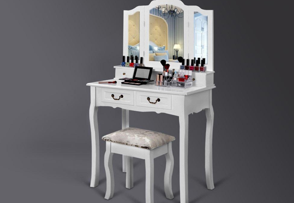 $199 for an Elegant Dressing Table with Rotatable Mirror & Stool