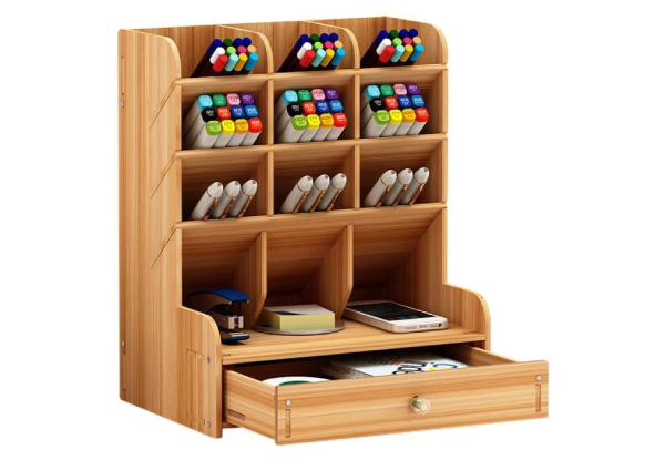 Wooden Pen Holder Stationery Desk Organiser