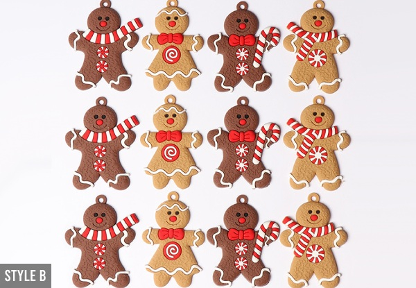 12-Pack of Gingerbread Man Christmas Tree Pendants - Two Styles Available
