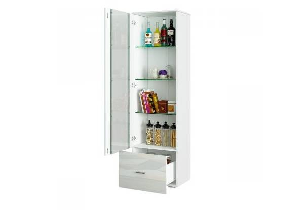 LED Wood Tall Side Cabinet with Glass Shelves - Two Colours Available