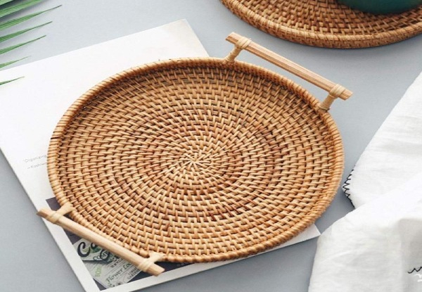 Rattan Round Basket Serving Tray