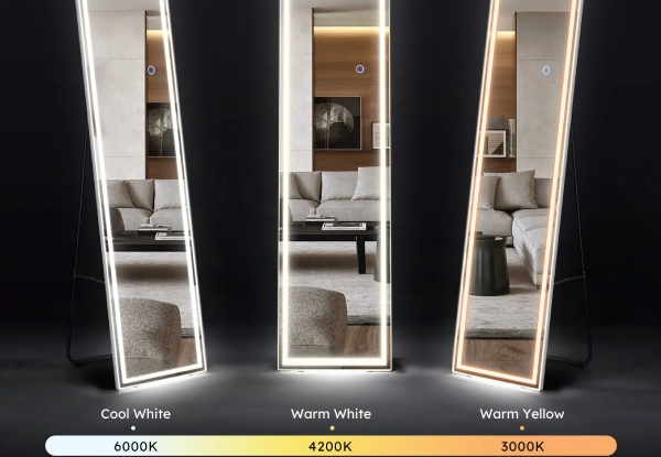 Tri-Colour LED Full-Length Rectangle Mirror with Stand