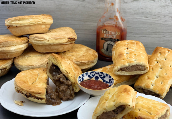 Six Steak & Cheese Gourmet Pies & Six Sausage Rolls incl. Free Auckland Urban Delivery - Option for Mince & Cheese Pies