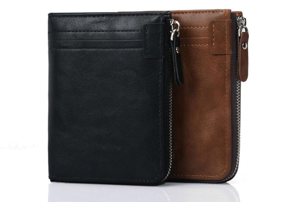 Zippered Leather-Look Wallet - Two Colours Available with Free Delivery