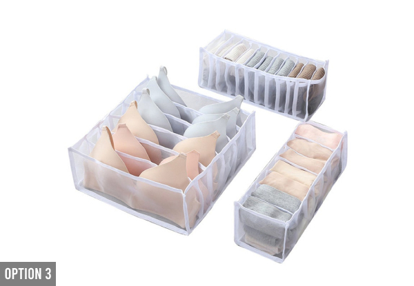 Three-Piece Pack Underwear Storage Organiser - Available in Seven Options