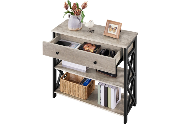 Vintage Wooden Console Table with One Drawer & Two Open Shelves - Two Colours Available