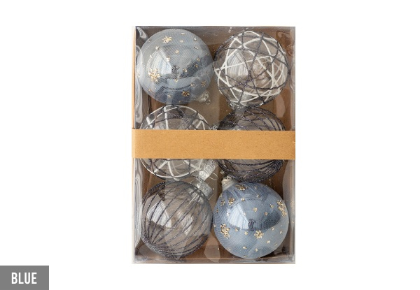 Six-Pack 8cm Christmas Transparent Ball Decoration - Five Colours Available