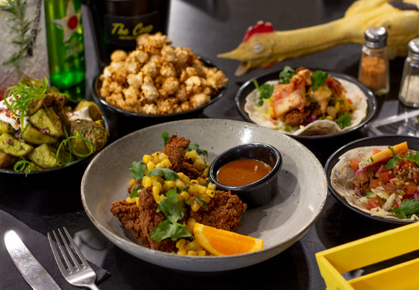NEW MENU: Jerk Fried Chicken Tasting Selection for Two incl. Tacos, Two Sides & Two Drinks