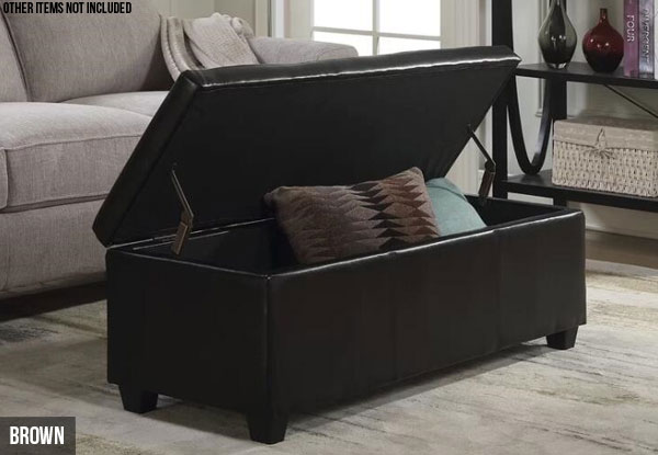 Black Synthetic Leather Storage Ottoman