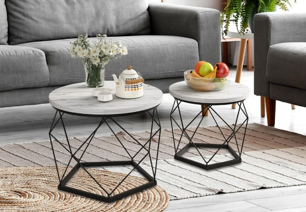 Two-Piece Faux Marble Top Round Coffee Table Set