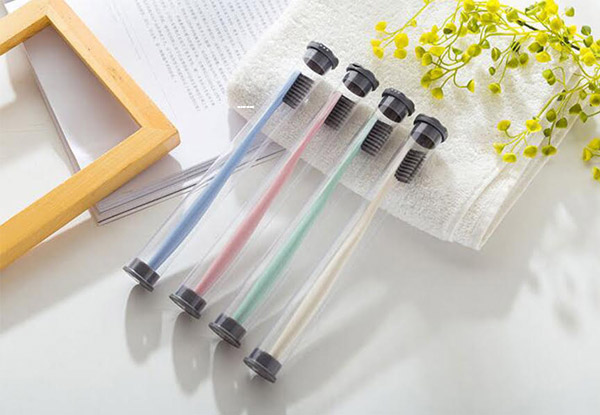 Four-Pack of Bamboo Charcoal Toothbrushes with Case - Option for Eight-Pack Available with Free Delivery