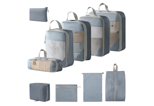 10-Piece Travel Compression Packing Cubes Storage Bag - Two Colours Available