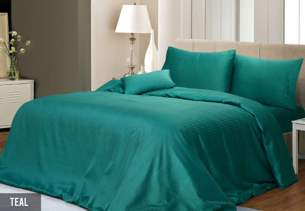 Six-Piece 1000TC Cotton Rich Pin Stripe Quilt Cover Set - Available in Five Colours & Two Sizes