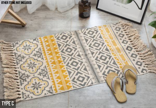 Retro Bohemian Handwoven Cotton Linen Carpet Rug - Six Styles Available