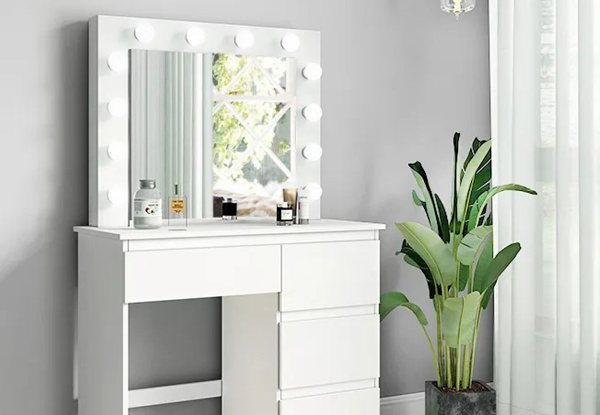 Vanity Makeup Table with Four Drawers & LED Light