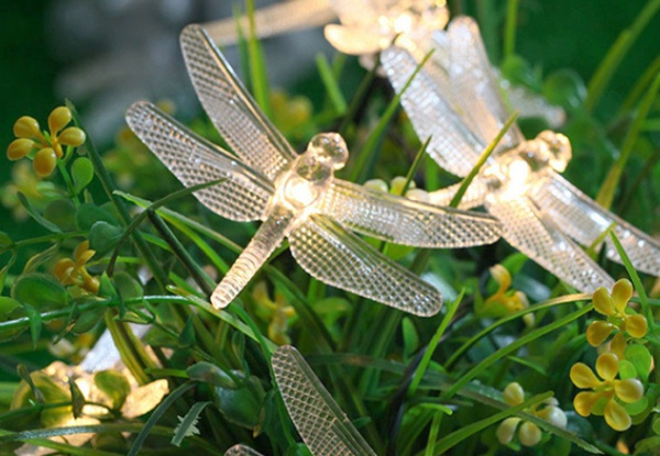 30-LED Solar-Powered Dragonfly String Lights - Three Colours Available