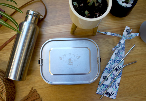 LilyBee Lunch Bundle incl. Drink Bottle, Lunch Box & Reuseable Straw Set