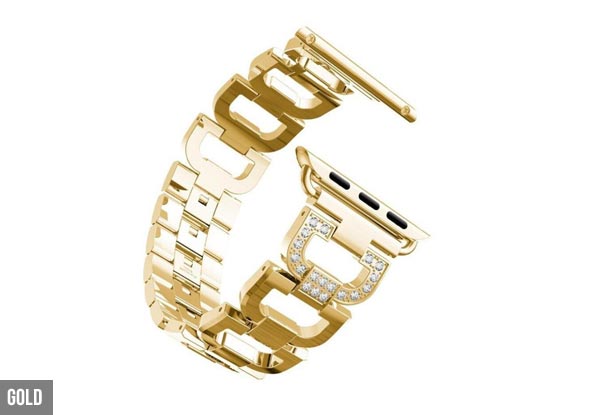 Rhinestone Zinc Alloy Studded Link Band Compatible with Apple Watch - Four Colours & Two Sizes Available