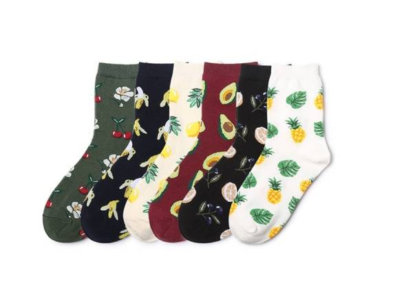 Six Pairs of Cotton Mid-Tube Tropical Fruit Socks