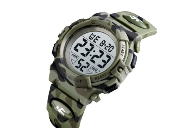SKMEI Kids Woodland Camouflage Watch 12/24Hour Digital with Colourful Light