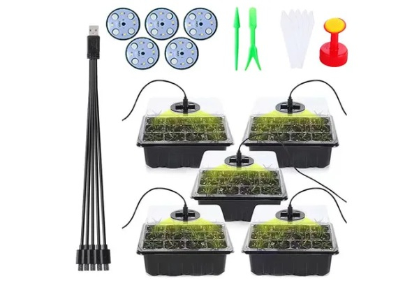 Five-Piece Seedling Tray with LED Lights & Holes - Two Colours Available