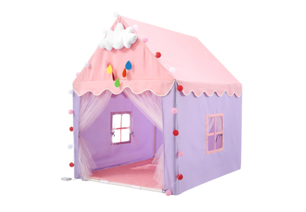 Kid's Castle Play Tent with Mat String Lights - Two Colours Available