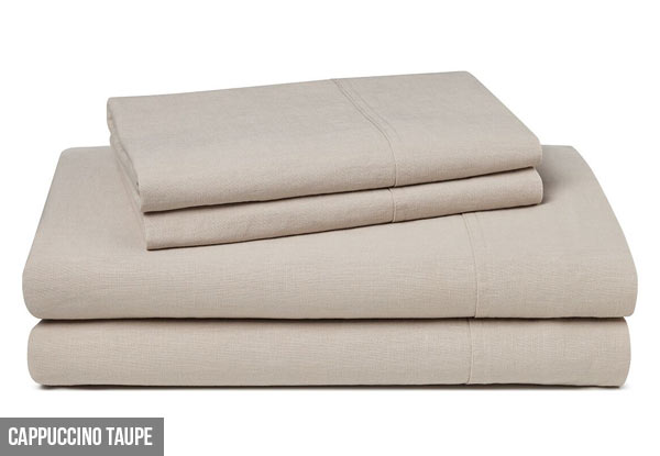 Canningvale Sogno Linen Cotton Blend Sheet Set - Two Sizes & Five Colours Available with Free Delivery