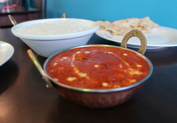 Two Curries, Shared Rice & Naan Bread for Two People - Options for Four, Six or Eight People