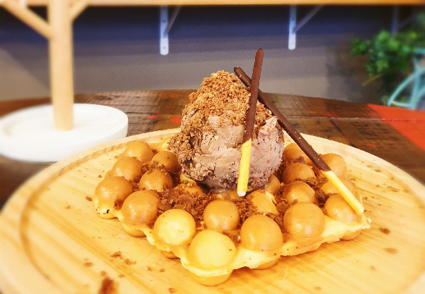 Freshly Made Waffle Dessert incl. Your Choice of Pancakes, Cone, Ice Cream Topped with Cookie Crumble for One Person - Options for Two People