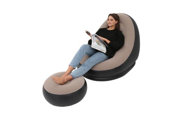 Inflatable Lazy Bean Bag Chair with Footstool