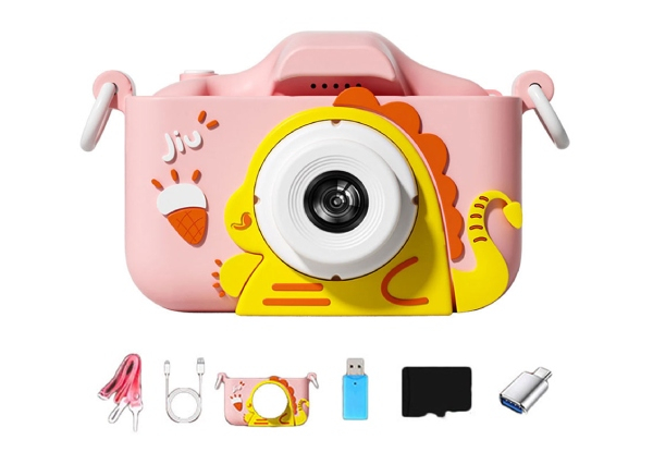 Kids Dinosaur Camera with 64GB Memory Card - Available in Three Colours & Options for Two-Pack