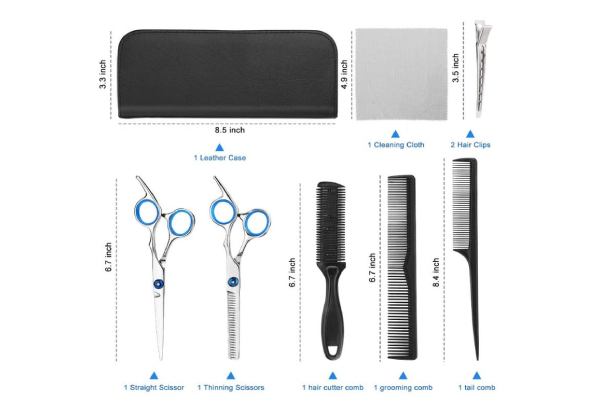 Hair Cutting Scissors & Thinning Scissors 9-Pcs Set with Cape Clips Comb