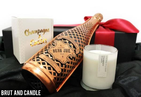 French Beau Brut Champagne Gift Box - Options for Rose, to incl. Candle & Two Gift Boxes